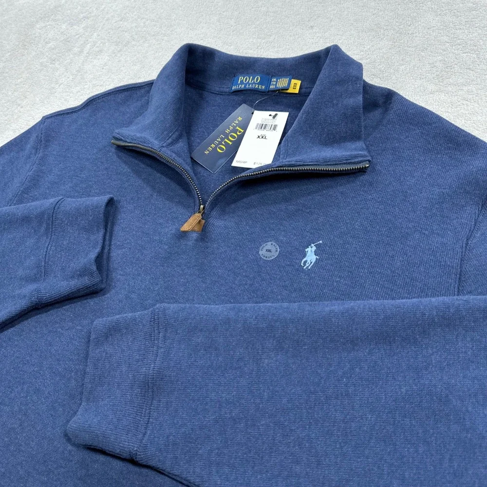 Polo Ralph Lauren Pullover Mens XXL Blue 1/4 Zip Cotton Mock Neck Pony Logo
